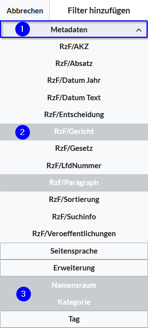 Screenshot Erweiterte Suche - Filter hinzufügen